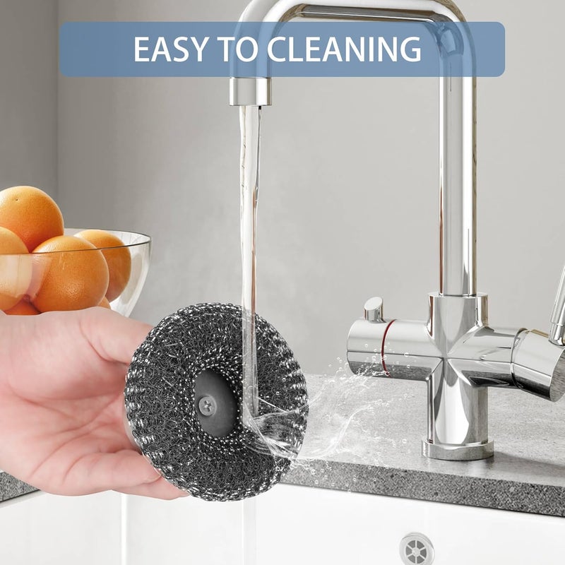Onewly 2Pack Steel Wool Scrubber Set, Stainless Steel Scrubber with Stainless Steel Handle, for Cleaning Dishes, Cast Iron, Stock Pots, Pans, Griddles, Grills - Image 5